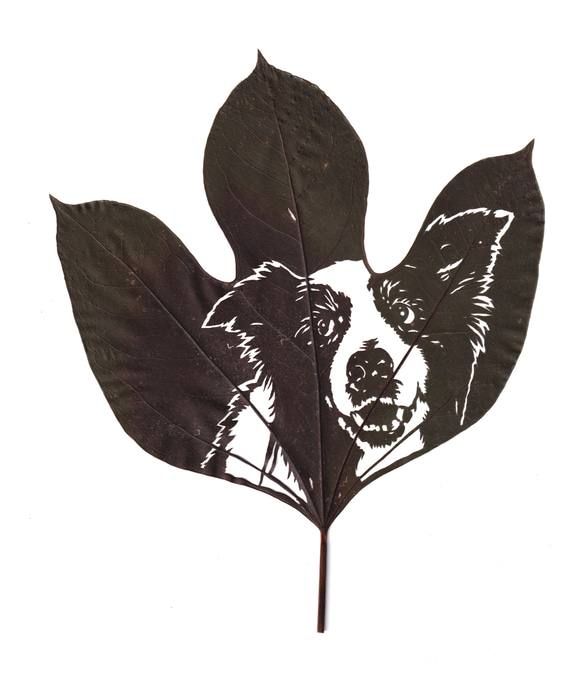【オーダー】葉っぱの切り絵／大好きなペット（額付） 葉っぱ