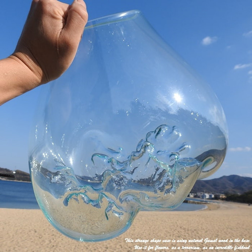 吹きガラスと天然木のオブジェXL 金魚鉢 メダカ 水槽 アクアリウム