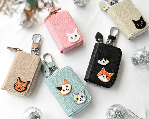 スマートキーケース シングル 【 刺繍 ワッペン 猫 】 キー