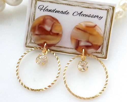 「貼るピアス専用」M22 ブラウンモザイクプレート&フープ 貼るピアス専用」M22 ブラウンモザイクプレート&フープ その他