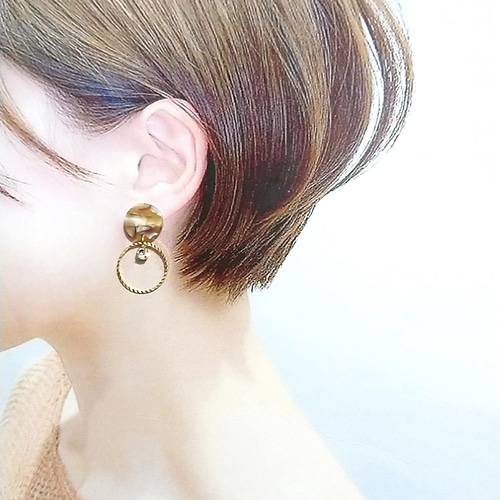 貼るピアス専用」M22 ブラウンモザイクプレート&フープ その他