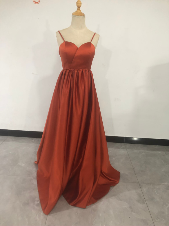 優雅なシルエット カラードレス テラコッタ色 妊婦 披露宴/ 二次会  