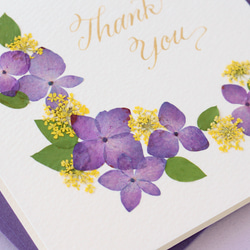 押し花とカリグラフィーのサンキューカード【Thank You】　本物のお花のお礼状　気持ちを伝えるメッセージカード 2枚目の画像
