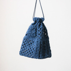 3種モチーフのクロシェ巾着　コットン(Navy)　 Crochet pouch 2枚目の画像