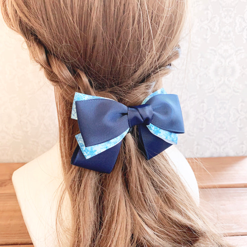 デイジーリボン 雪の結晶柄 リボンヘアアクセサリー バレッタ
