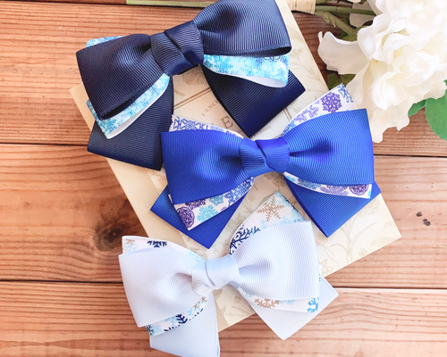 デイジーリボン 雪の結晶柄 リボンヘアアクセサリー バレッタ ポニー