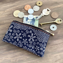 畳縁　硬幣錢包　名片夾　日式　櫻花盛開　深藍色　為了考試！ 第4張的照片