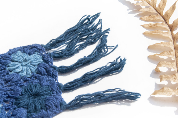 手編みウールスカーフ、フラワーかぎ針編みスカーフ、かぎ針編みスカーフ、手編みスカーフ - 花のようなブルー クリスマス交換ギフト 10枚目の画像