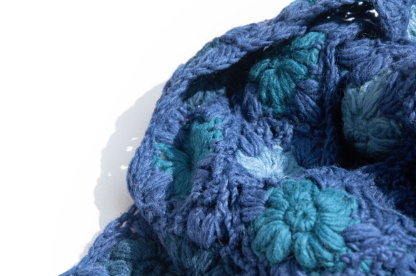 手編みウールスカーフ、フラワーかぎ針編みスカーフ、かぎ針編みスカーフ、手編みスカーフ - 花のようなブルー クリスマス交換ギフト 7枚目の画像