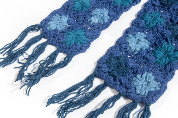 手編みウールスカーフ、フラワーかぎ針編みスカーフ、かぎ針編みスカーフ、手編みスカーフ - 花のようなブルー クリスマス交換ギフト 3枚目の画像