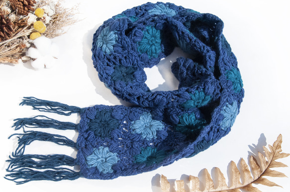 手編みウールスカーフ、フラワーかぎ針編みスカーフ、かぎ針編みスカーフ、手編みスカーフ - 花のようなブルー クリスマス交換ギフト 13枚目の画像