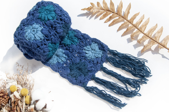 手編みウールスカーフ、フラワーかぎ針編みスカーフ、かぎ針編みスカーフ、手編みスカーフ - 花のようなブルー クリスマス交換ギフト 15枚目の画像