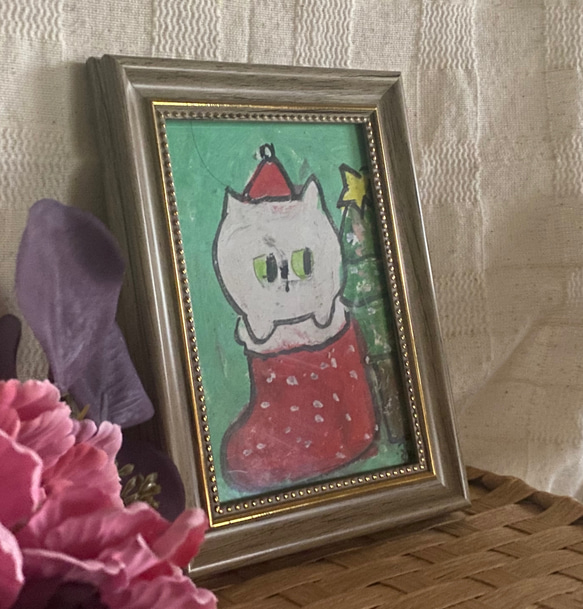 絵画。原画手描き【かわいい猫の楽しいクリスマス】01 2枚目の画像