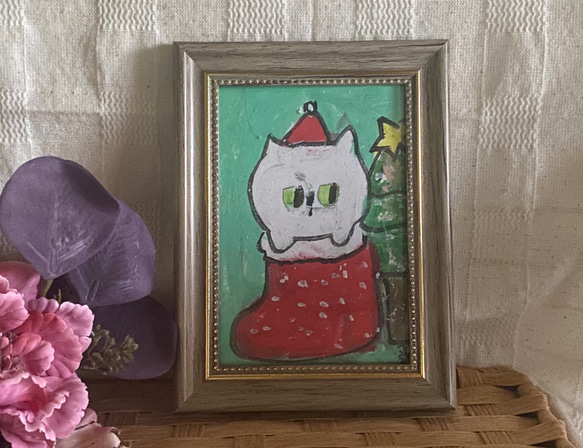 絵画。原画手描き【かわいい猫の楽しいクリスマス】01 3枚目の画像