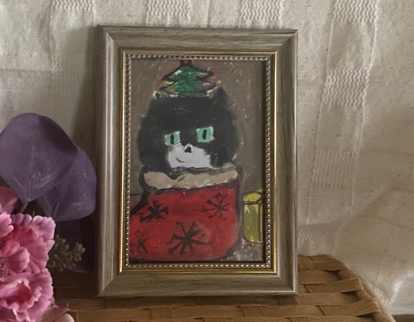 絵画。原画手描き【かわいい猫の楽しいクリスマス】02 1枚目の画像