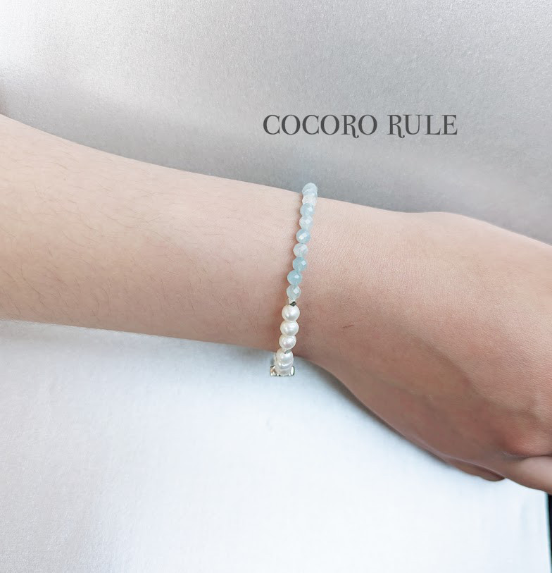 「Creema限定」「淡水パール❥アクアマリン」Silver四つ葉のブレスレット ・ネックレス