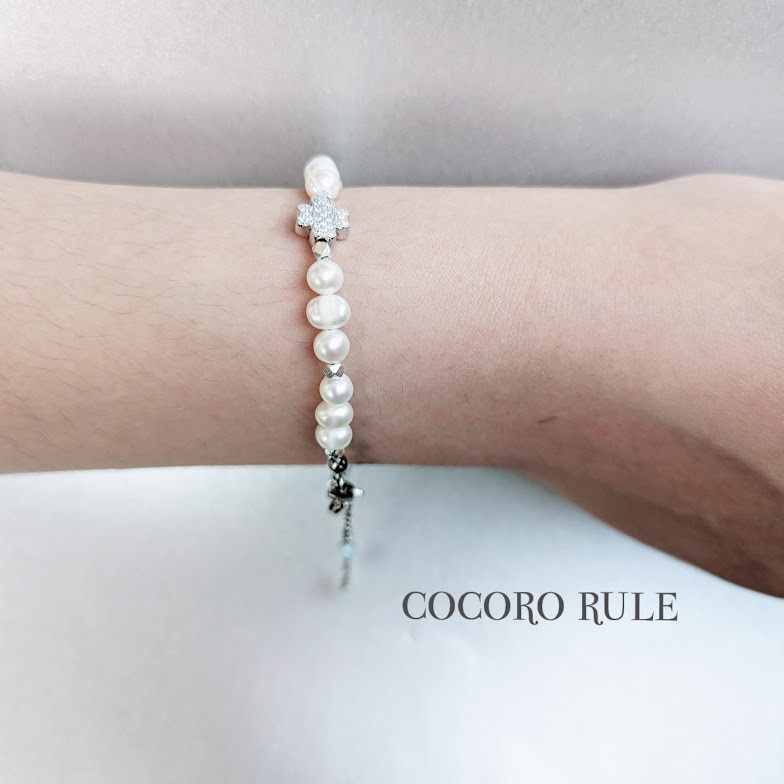 「Creema限定」「淡水パール❥アクアマリン」Silver四つ葉のブレスレット ・ネックレス