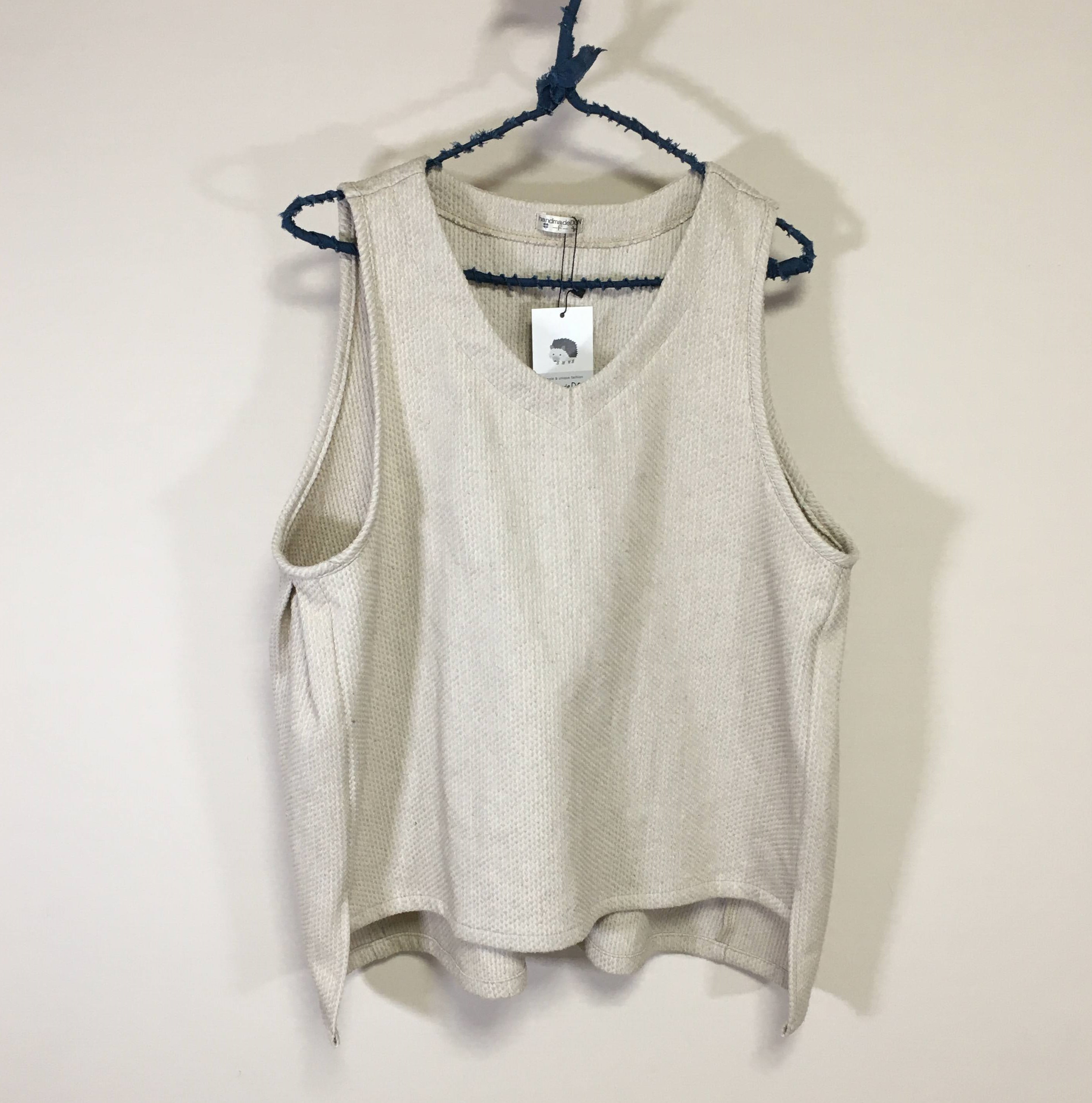 Vネックジレ【コットンリネン刺し子　生成り】◆フリーサイズ　～ ベスト ジレ ～