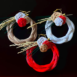 数量限定【お正月】2本取り 大輪ダリアと椿のしめ縄リース rb/nv