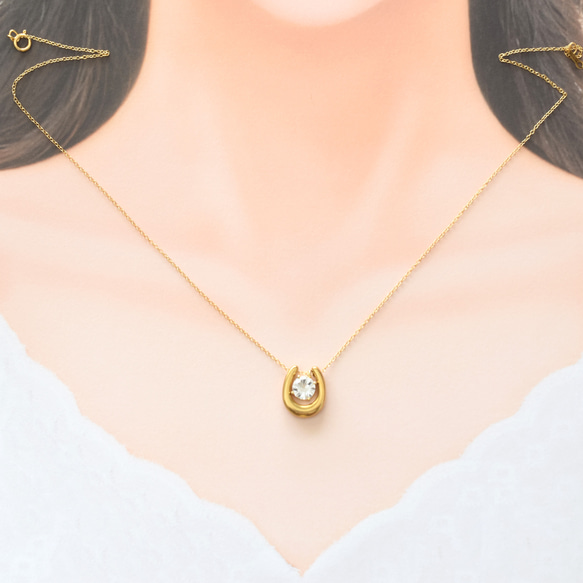 2026午年【限定数のみ】宝石質　ホワイトトパーズ　コンケーブカット　馬蹄チャーム　14KGFネックレス40㎝ 9枚目の画像