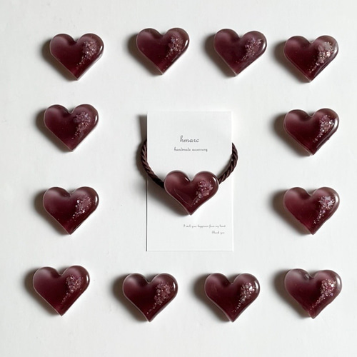 くすみカラー 大人 ハート レジン ヘアゴム ／ ピンクブラウン