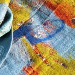 ウールフェルトスカーフ/ウェットフェルトスカーフ/水彩芸術スカーフ/ウールグラデーションスカーフ-地中海の夕焼けレインボークリス 11枚目の画像