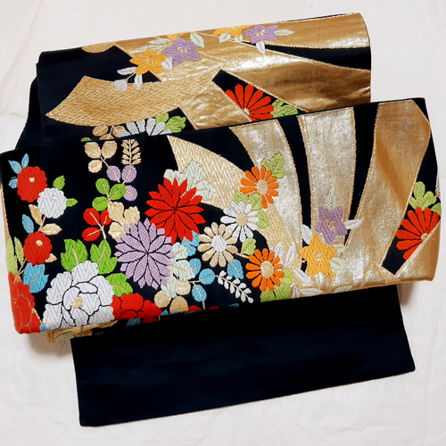 1483★正絹 袋帯 5本セット おまとめ リメイク素材 ワンタッチ帯 くらわん帯 正絹袋帯リメイク 黄金黒正倉院宝相華文