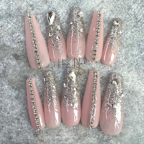 チップ種類、カラー変更可能》マットミルクピンクシルバーラメ  