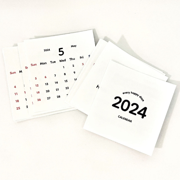 【送料無料】2024年　ミニ　カレンダー　日曜日はじまり　カード　vol_02　12カ月分 厚紙タイプ 2枚目の画像