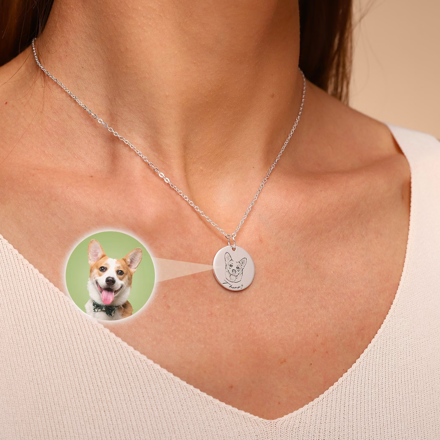 オーダーメイド うちの子ネックレス ペットネックレス肖像画 ネームネックレス犬猫似顔絵  誕生日/ペットロス/メモリアル