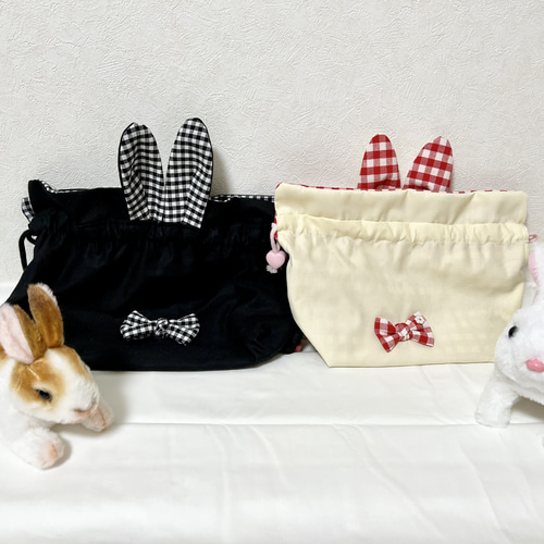ハンドメイド作家　happybug うさぎ　ポーチ　巾着　2点 受注生産】子どもも喜ぶ‼︎うさぎの巾着♡うさぎのリュック。持ってい