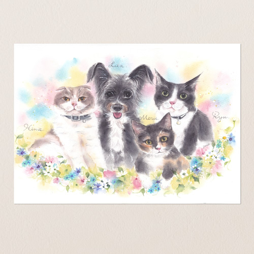 似顔絵オーダー　似顔絵　A3 猫7匹 似顔絵オーダー 似顔絵 A3 猫7匹