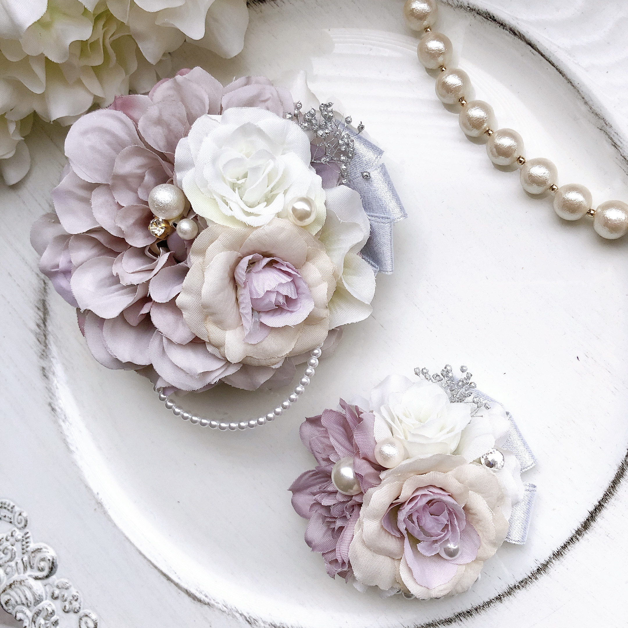 コサージュ　ペア　ライラック　ダリア・マム　ローズ　＊936 コサージュ ペア ライラック ダリア・マム ローズ ＊936 楽天市場