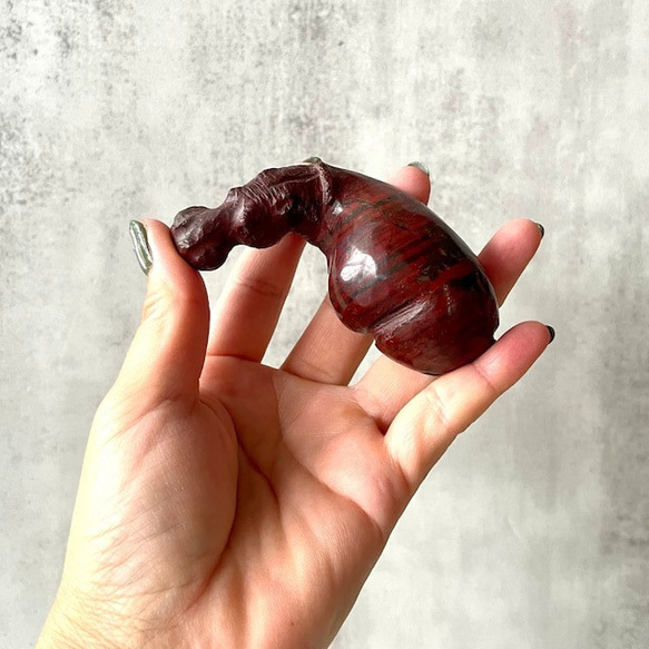 ジンバブエ産【レッドジャスパー】カバ／hippo（141.7g）鉱物 天然石 置物 インテリア 赤碧 16枚目の画像