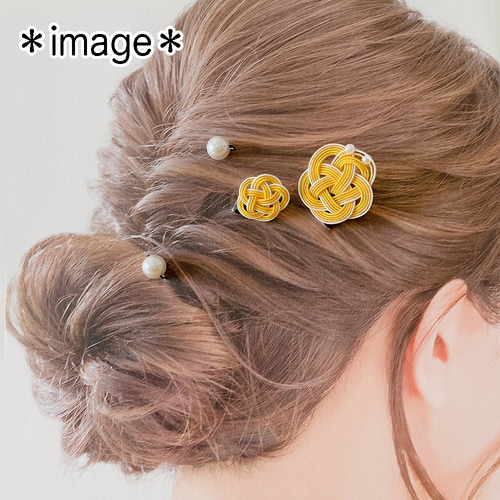 梅結び2本セット｜ネイビー｜パールで可憐に ヘアピン 水引〜クラフト 