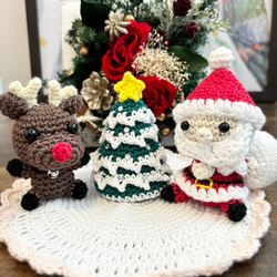 あみぐるみ クリスマス ぶたさん 【オレンジ&チーム】 ハンドメイド