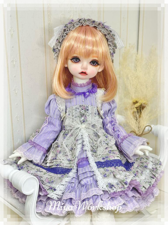 4点BJDベビー服ローゼンリート1/4パープルドレス6ピーススーツ 7枚目の画像