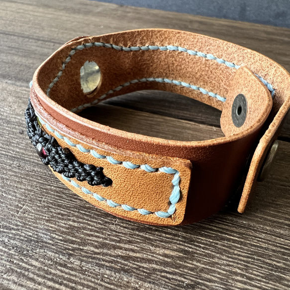 【Labradorite Macrame Leather Bracelet】ラブラドライトのマクラメレザーブレスレット 8枚目の画像