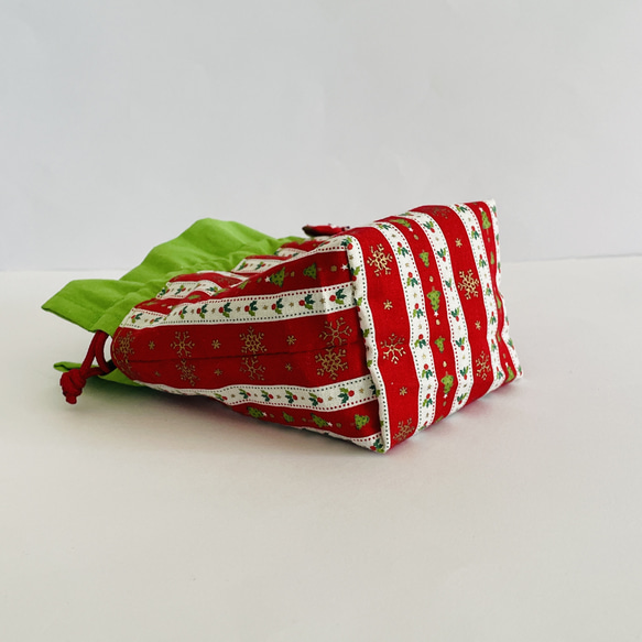 クリスマス好きに贈るミニ巾着　ハートちくちくヨーヨー　ストライプ 5枚目の画像