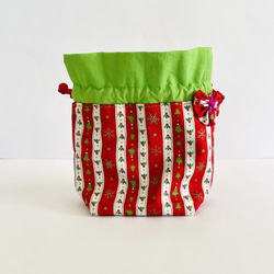 クリスマス好きに贈るミニ巾着　ハートちくちくヨーヨー　ストライプ 2枚目の画像