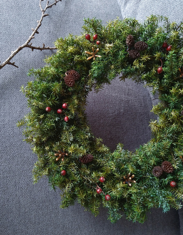 hana様専用＊シンプル森のクリスマスリース( 赤い)☆グリーンリース ナチュラルリース モダンリース 4枚目の画像