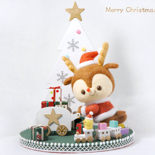 作家様　ハンドメイド　ぬいぐるみ　クリスマス　トナカイ　うさぎ トナカイくん、大忙し♪ 羊毛フェルト Chiku Chiku♪ 通販