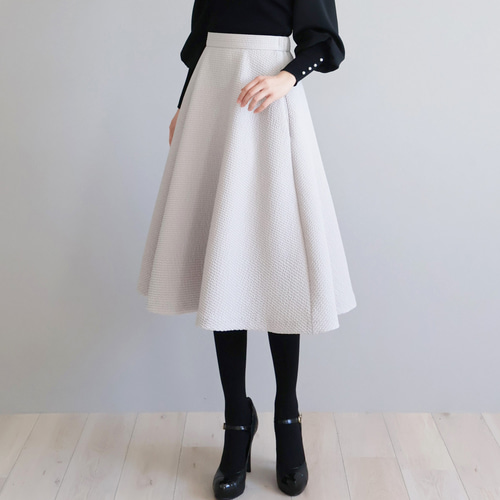 映える・美シルエット】ワッフルふくれジャガード フレアスカート