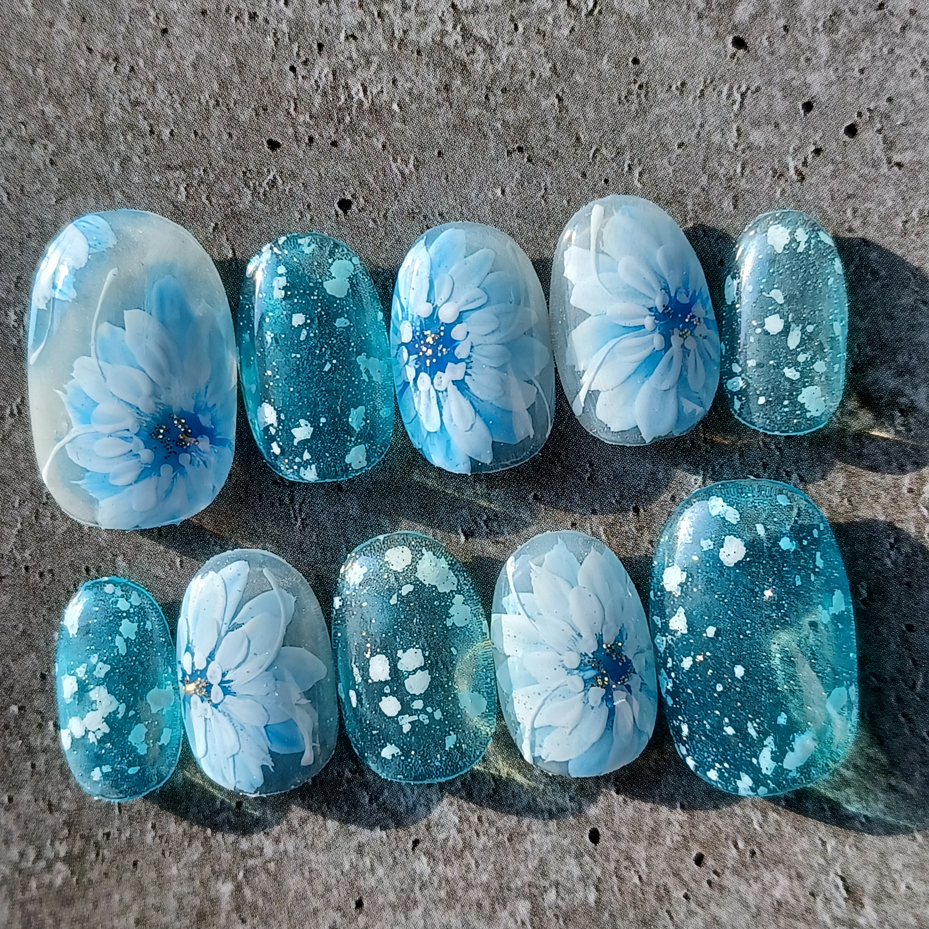 受注製作】 スノーフラワー ネイルチップ No.71 ネイルチップ（つけ爪  