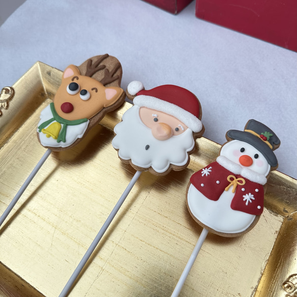 クリスマス スティック  アイシングクッキー 【サンタ/スノーマン/トナカイ】 1枚目の画像