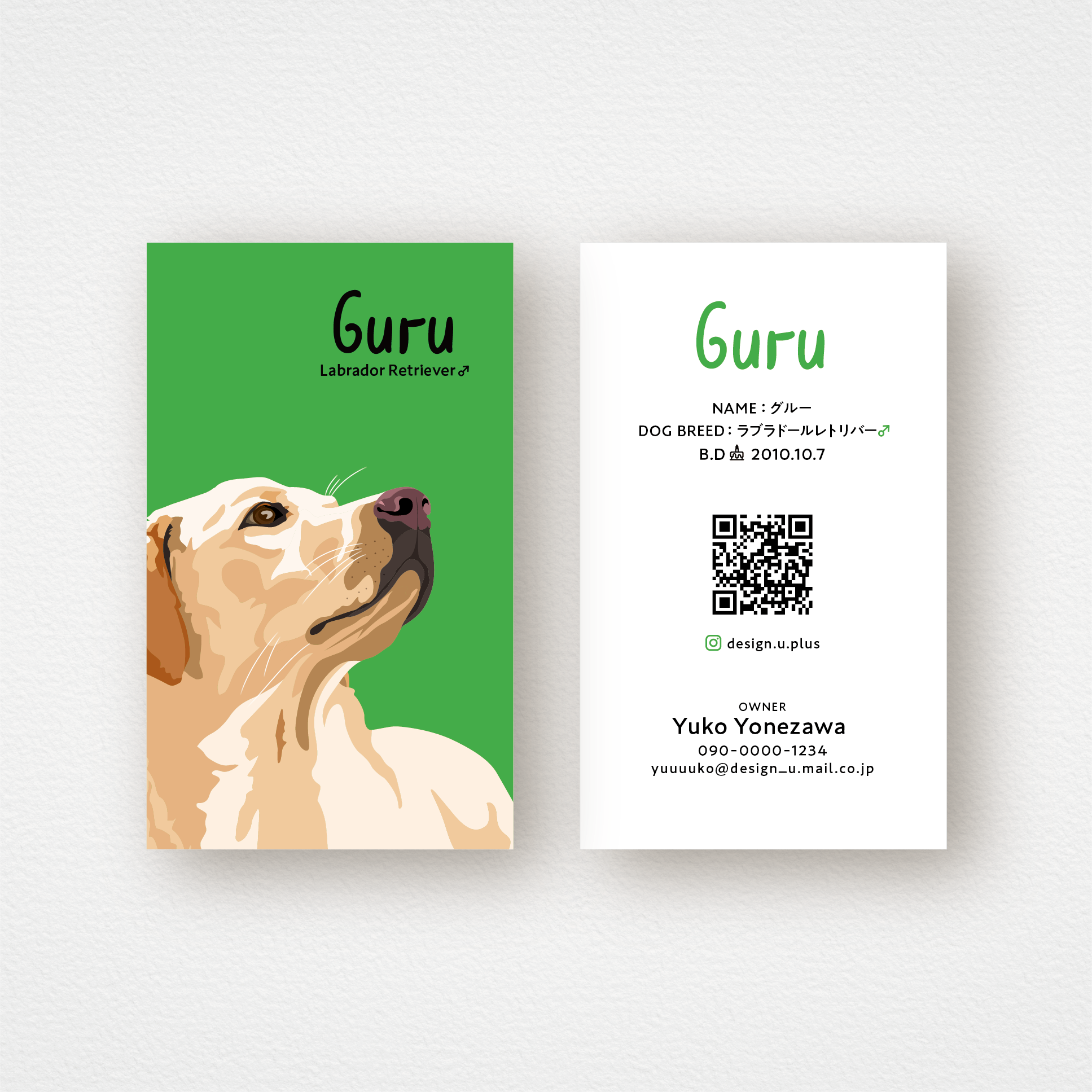 両面カラー印刷＋送料込み✴︎うちの子似顔絵イラスト名刺タテ