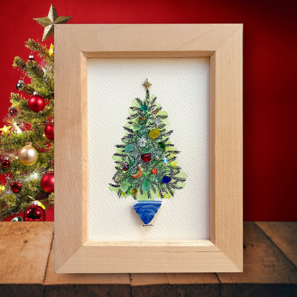 〈クリスマスツリー〉シーグラスアート 1枚目の画像