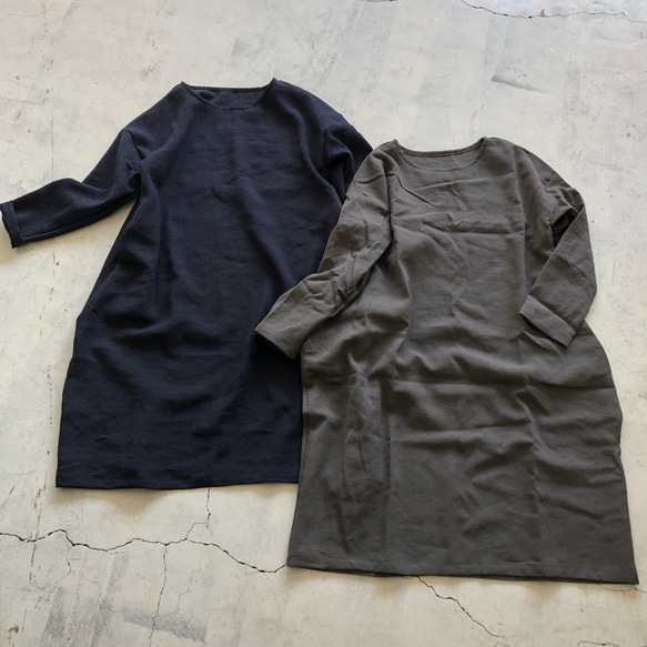 【秋SALE】LINEN WOOLコクーンシルエットのワンピース　浜松染め加工 1枚目の画像