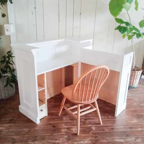 美容室L字カウンター（W1200ホワイト） 脱毛サロンレジカウンター 受付