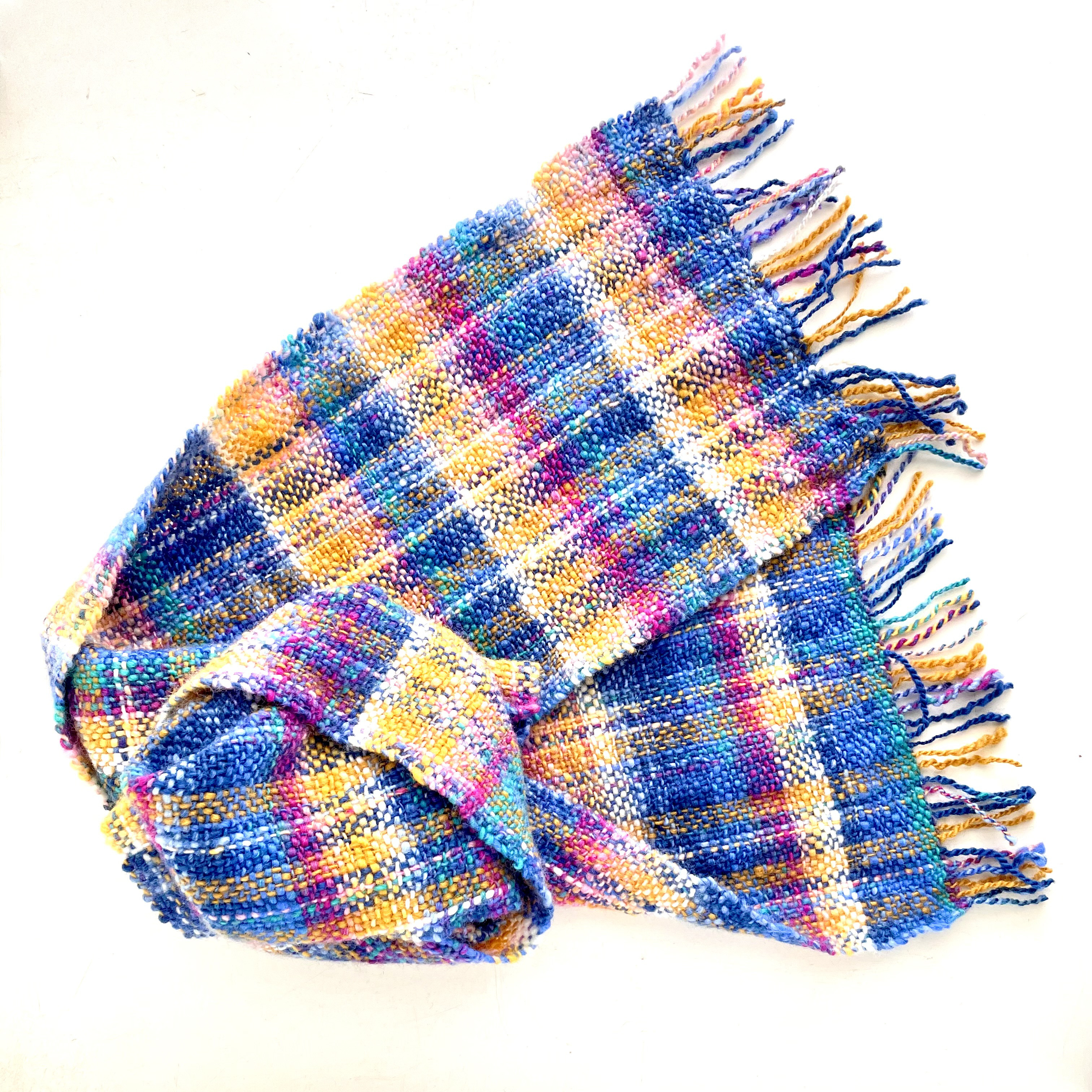 手紡ぎ/手織りマフラー 「ビビッド」